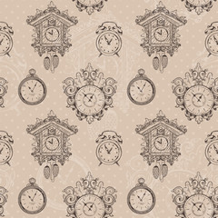 Old vintage clock seamless pattern