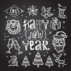 Christmas icons set chalkboard