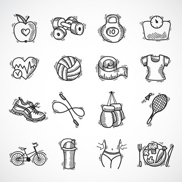 Fitness Sketch Icons Set