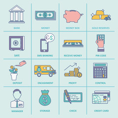 Bank Service Icons Flat Line