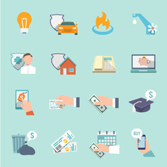 Pay bill icons flat set