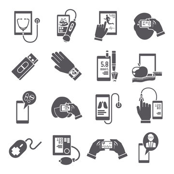Mobile health icons set black