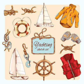 Yachting sketch set