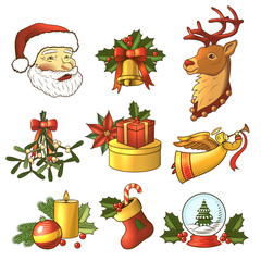 Christmas icons colored set
