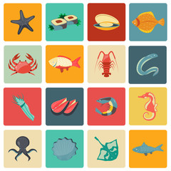 Obraz premium Seafood icons set flat