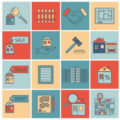 Real estate flat line icons