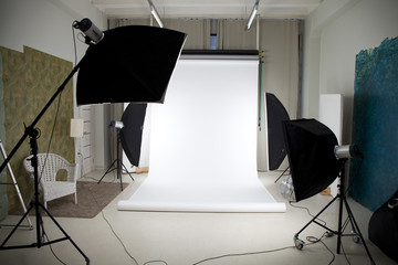 Photo studio with lighting equipment