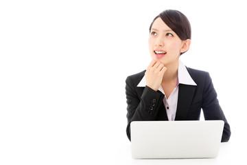 asian businesswoman thinking on white background