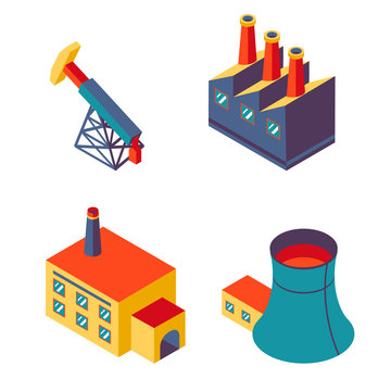 Flat isometric factory icons
