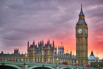 Big Ben and Westminster Bridge at sunset, London, UK - obrazy, fototapety, plakaty