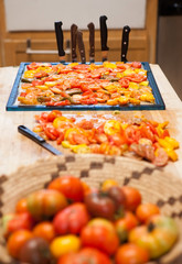 Tomatoes prepared for drying