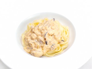 Pasta with shrimps, herbs and mashrooms