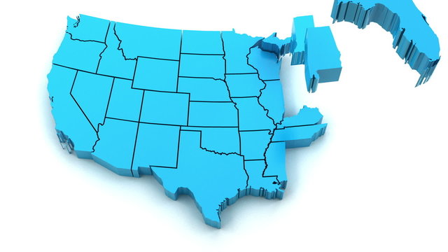 3d animation of US map formed by individual states