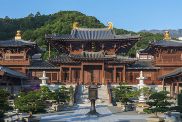 Chi Lin Nunnery in Hong Kong. The traditional architecture in th
