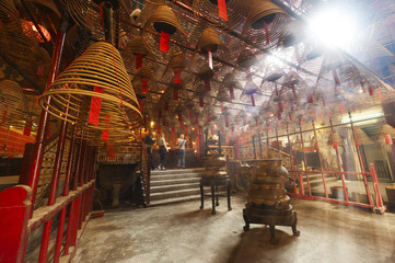The interior of the Man Mo Temple, Hong Kong