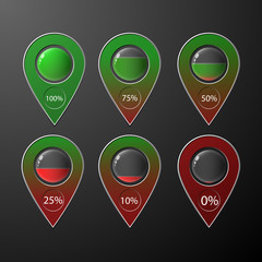 Colorful transparent batteries with indication of charge