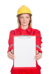 Woman in industrial concept isolated on white