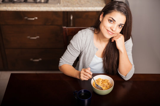 Pretty Girl Eating Breakfast