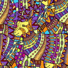 Seamless decorative goat pattern ornamental background