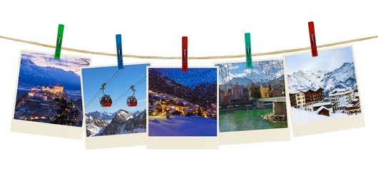 Fototapeta na wymiar Austria mountains ski photography on clothespins