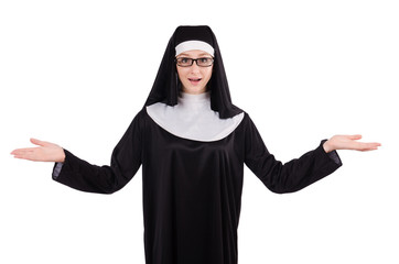 Young nun isolated on the white background