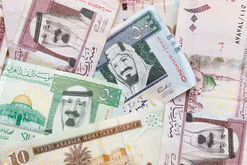 Obraz premium Saudi Arabia money, banknotes background texture