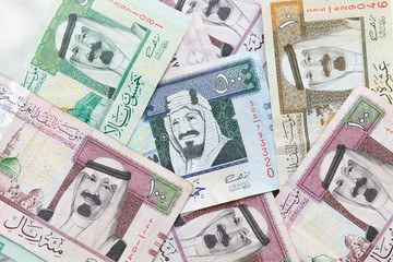 Fototapeta na wymiar Saudi Arabia money, banknotes background texture