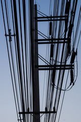 Many electric wire in silhouette