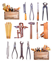 old tools isolated on white background