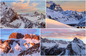 collage of high mountains snowy winter landscapes