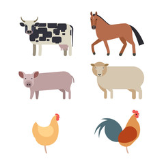 Farm animals set in flat vector style