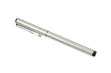 Silver pen with cap on white background