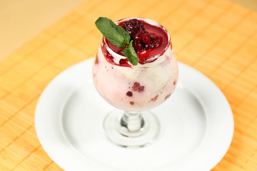 Delicious dessert with berries on top