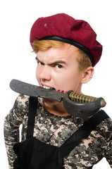 Funny soldier in military concept isolated on the white