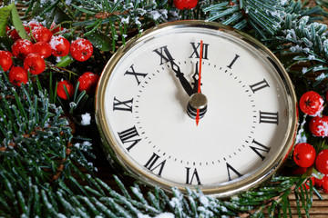 Christmas clock with winter decoration