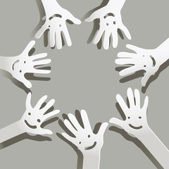 paper hands with smiling faces