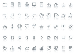 Fifty icons. Simple line with reflection