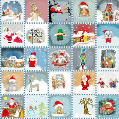 Fototapeta premium Advent Calendar cards seamless pattern