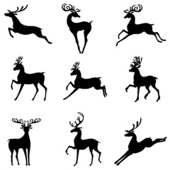 Set silhouette of Christmas deer
