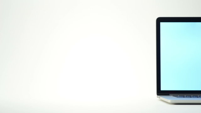 Laptop with empty screen on white background + closeup shots
