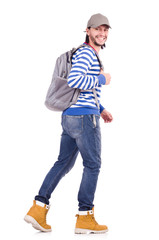 Student with backpack isolated on the white