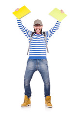 Student with books isolated on white