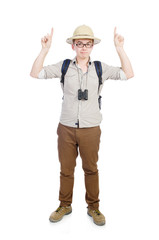 Man in safari hat in hunting concept