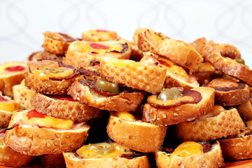 brushette with olives cheese and salami