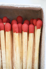 Close up shot of matches in a box.