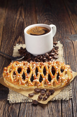 Bun with jam and coffee