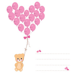 Heart balloons with teddy bear greeting card