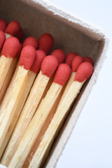 Close up shot of matches in a box.