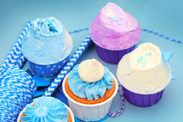 Sweet holiday decoration with vivid cupcakes