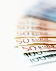 Background of euro bills with shallow focus
